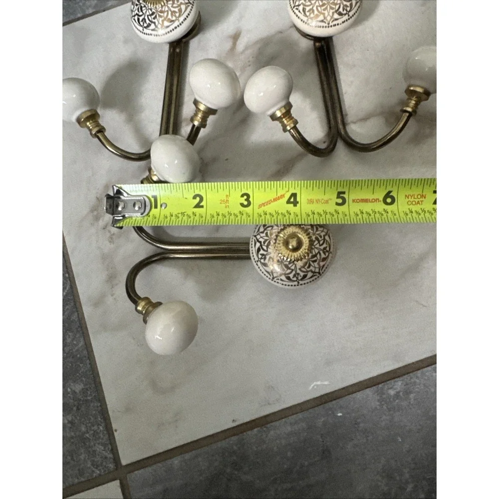 Casadecor Ceramic Coathooks Set of 3 White Gold Silver Wall Mounted Home Decor